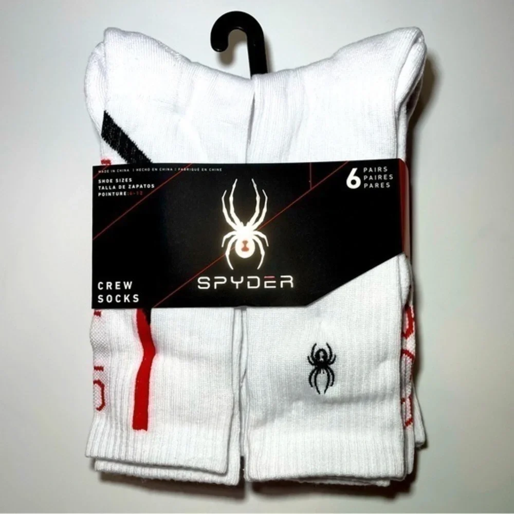 Spyder men’s crew socks 6 pack size 6-12 white black red green